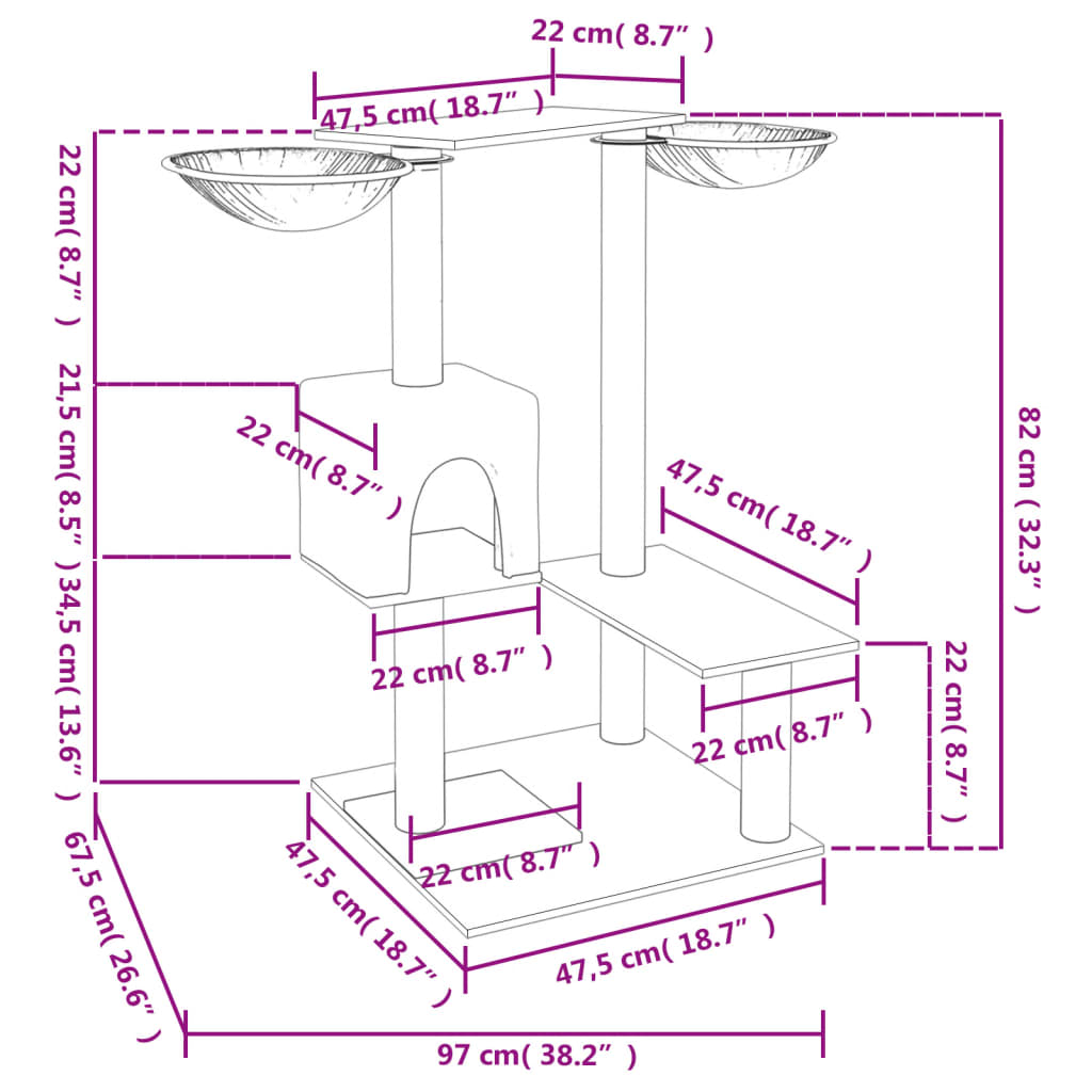 Ansamblu de pisici cu stâlpi de zgâriat, crem, 82 cm