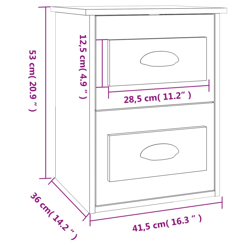 Wall-hung bedside table, smoked oak, 41.5x36x53 cm