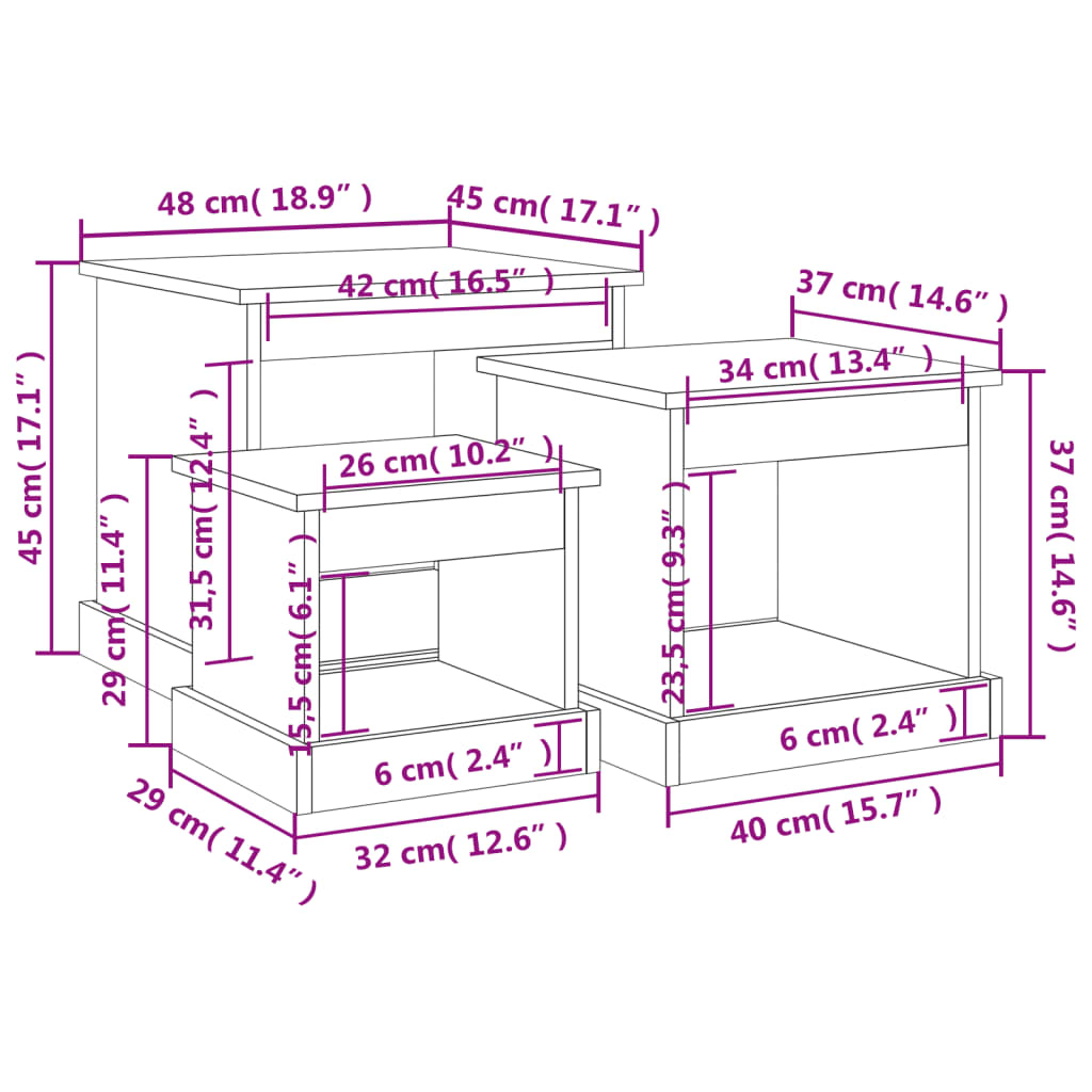Coffee tables, 3 pcs., smoky oak, processed wood