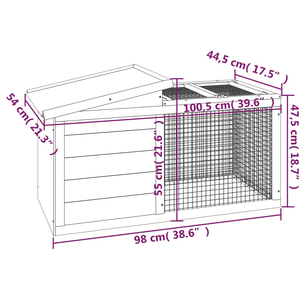 Cușcă pentru iepuri gri 100,5x54x55 cm lemn masiv de pin