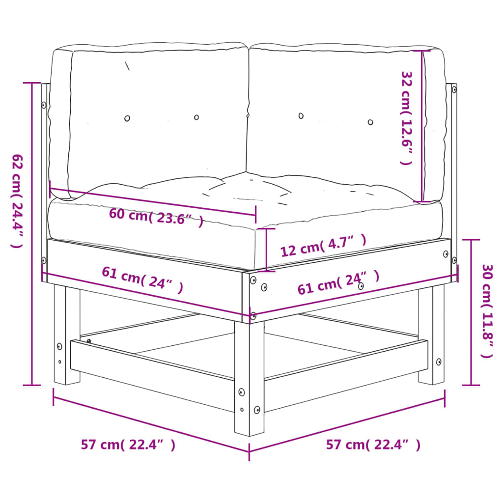 Corner sofa with cushions, white, solid pine wood