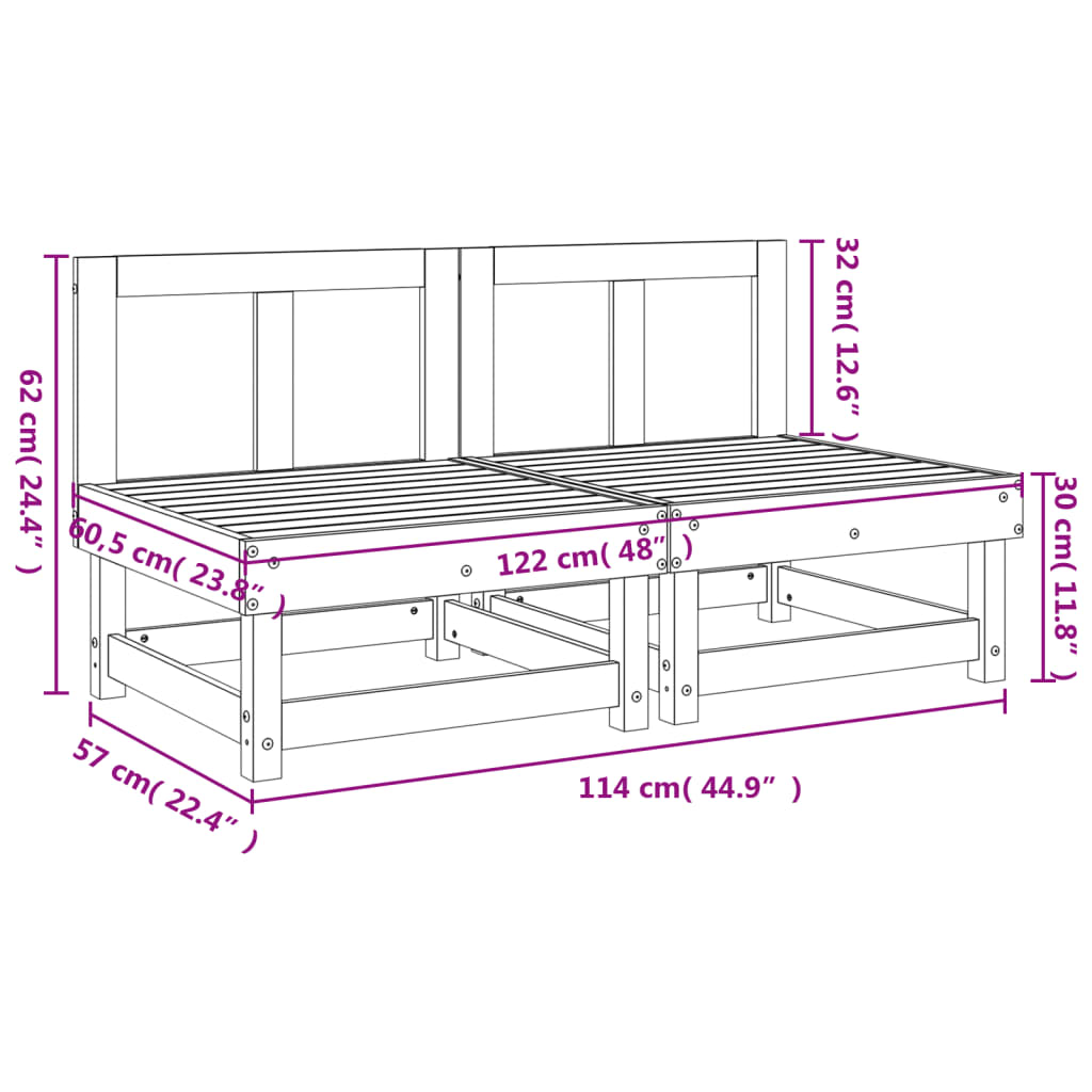 Medium sofas for the garden, 2 pcs., gray, solid pine wood