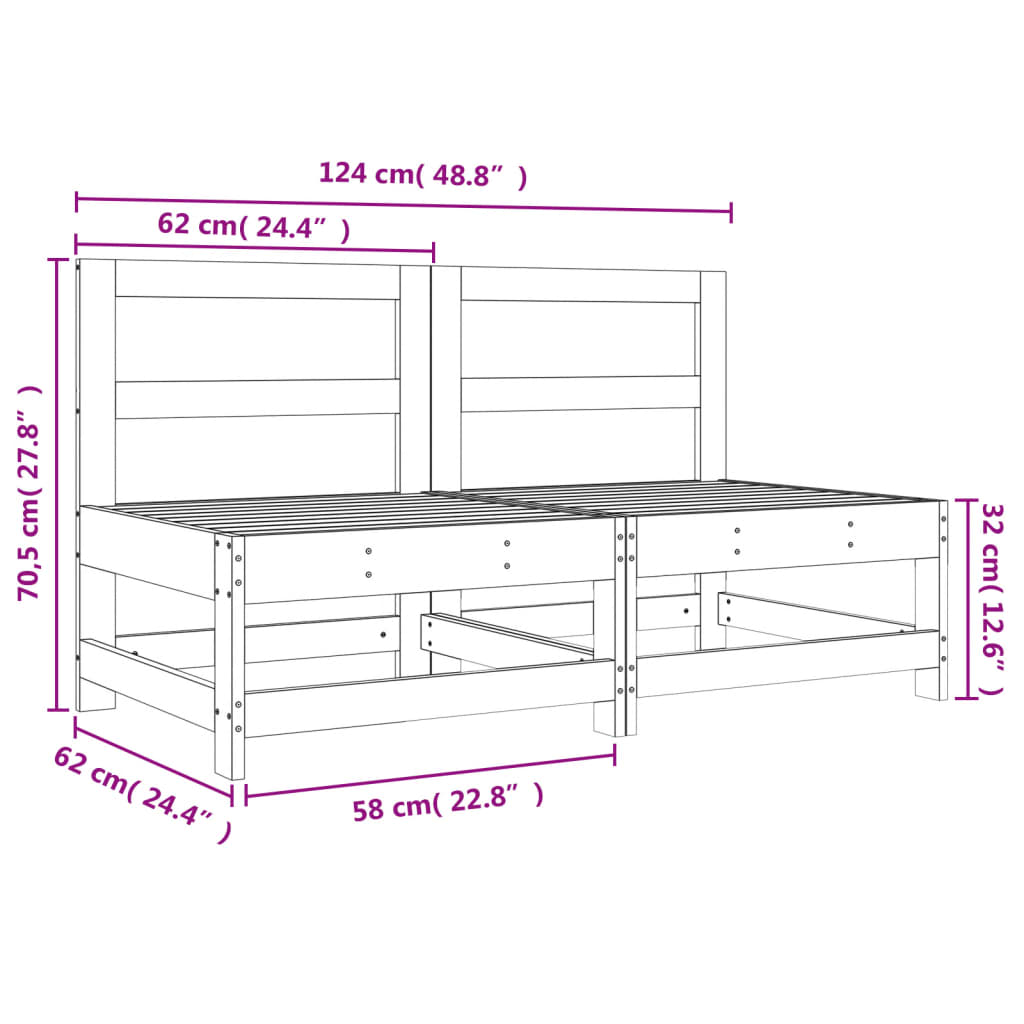 Medium sofas for the garden, 2 pcs., white, solid pine wood