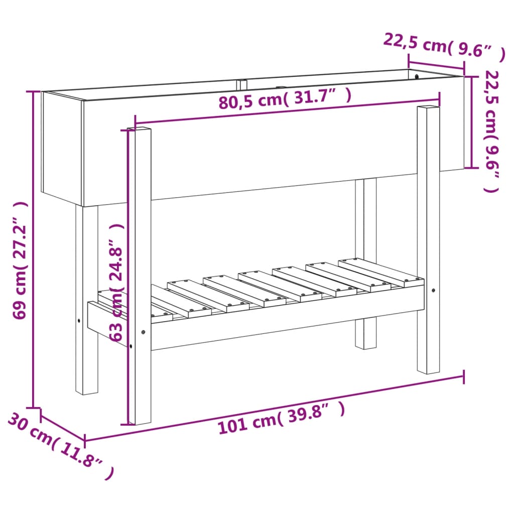 Strat înălțat de grădină maro miere 101x30x69 cm lemn masiv pin