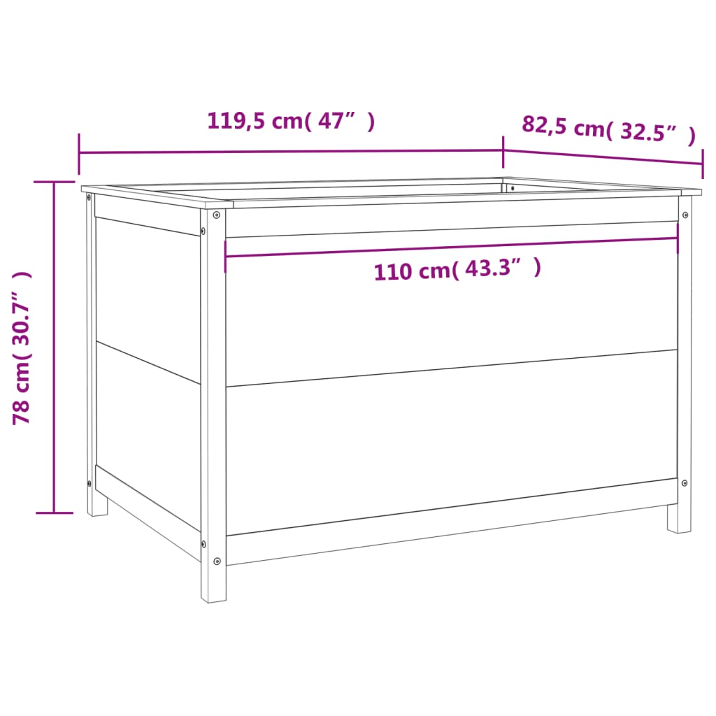 Strat înălțat de grădină, alb, 119,5x82,5x78 cm, lemn masiv pin
