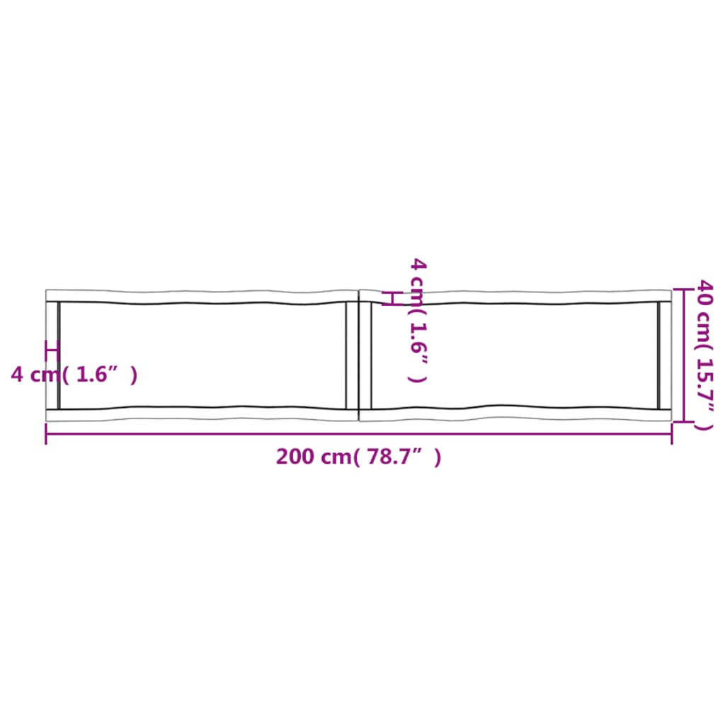 Blat masă 200x40x(2-6) cm lemn stejar netratat contur organic