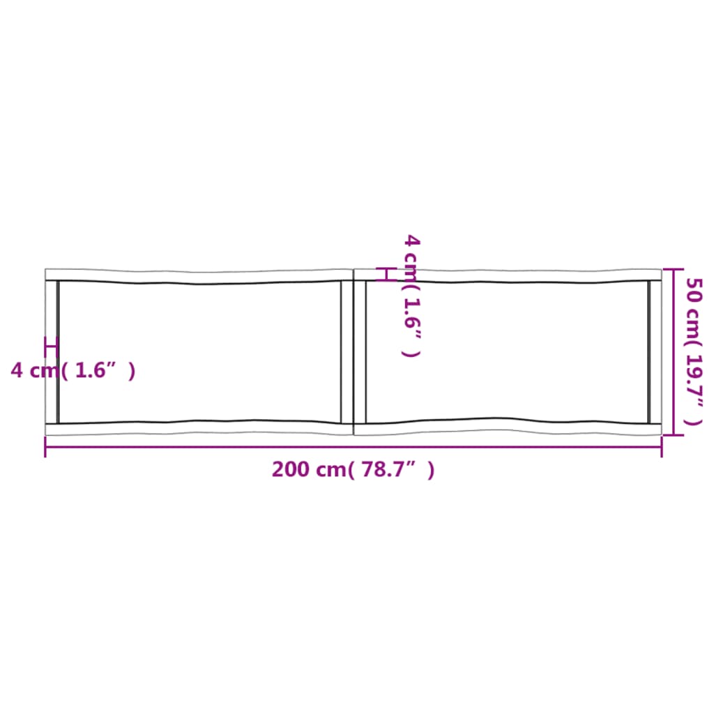 Blat masă 200x50x(2-4) cm lemn stejar netratat contur organic