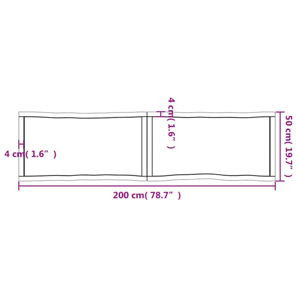 Blat masă 200x50x(2-6) cm lemn stejar netratat contur organic