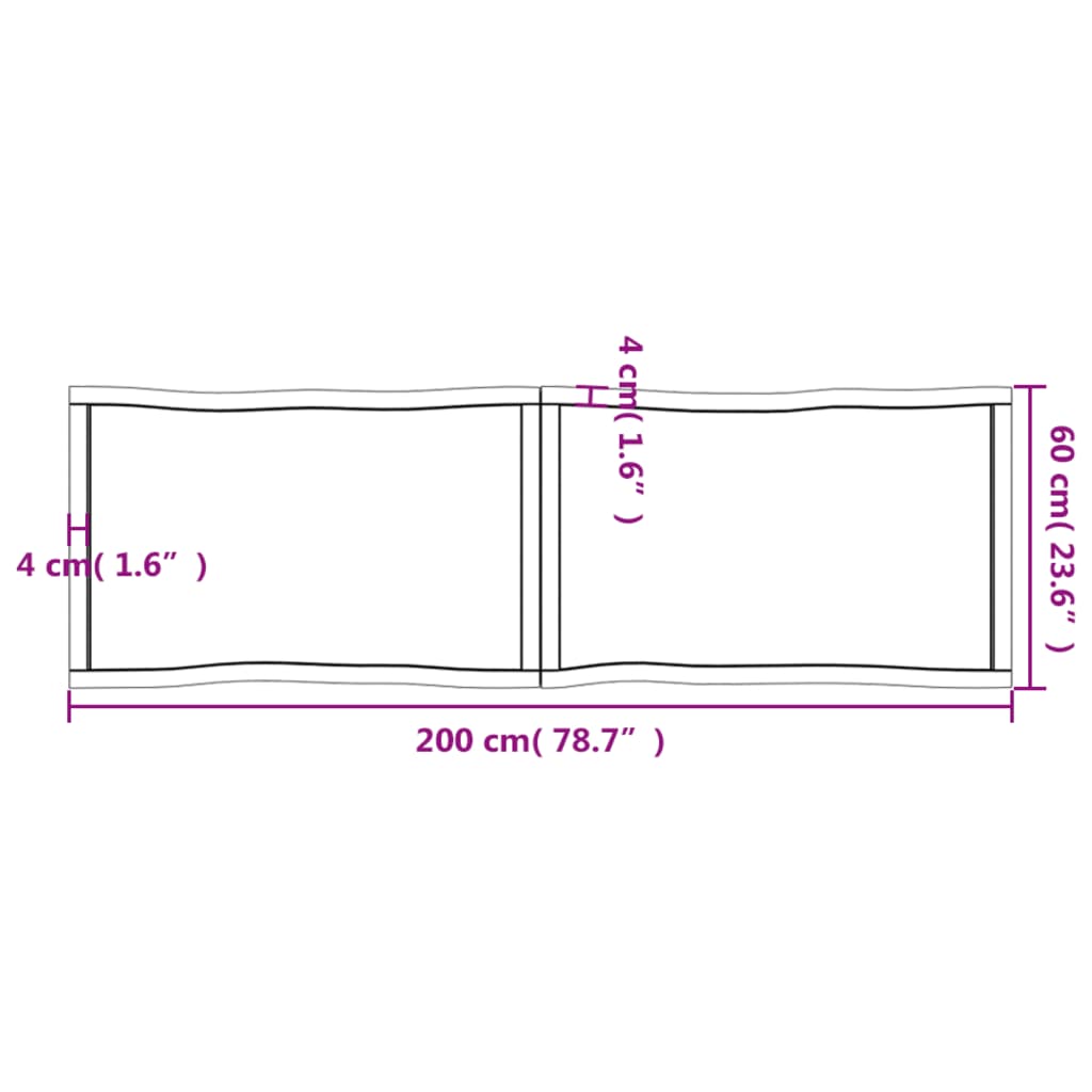 Blat masă 200x60x(2-4) cm lemn stejar netratat contur organic