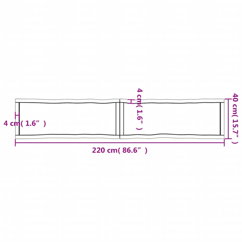 Blat masă 220x40x(2-6) cm lemn stejar netratat contur organic