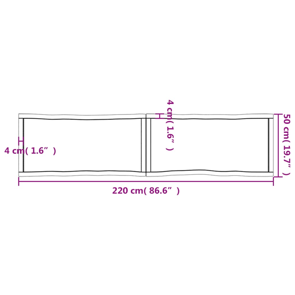 Blat masă 220x50x(2-6) cm lemn stejar netratat contur organic
