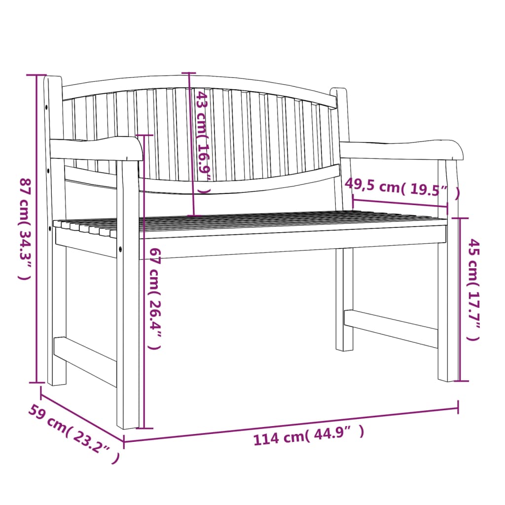 Garden bench, 114x59x87 cm, solid teak wood