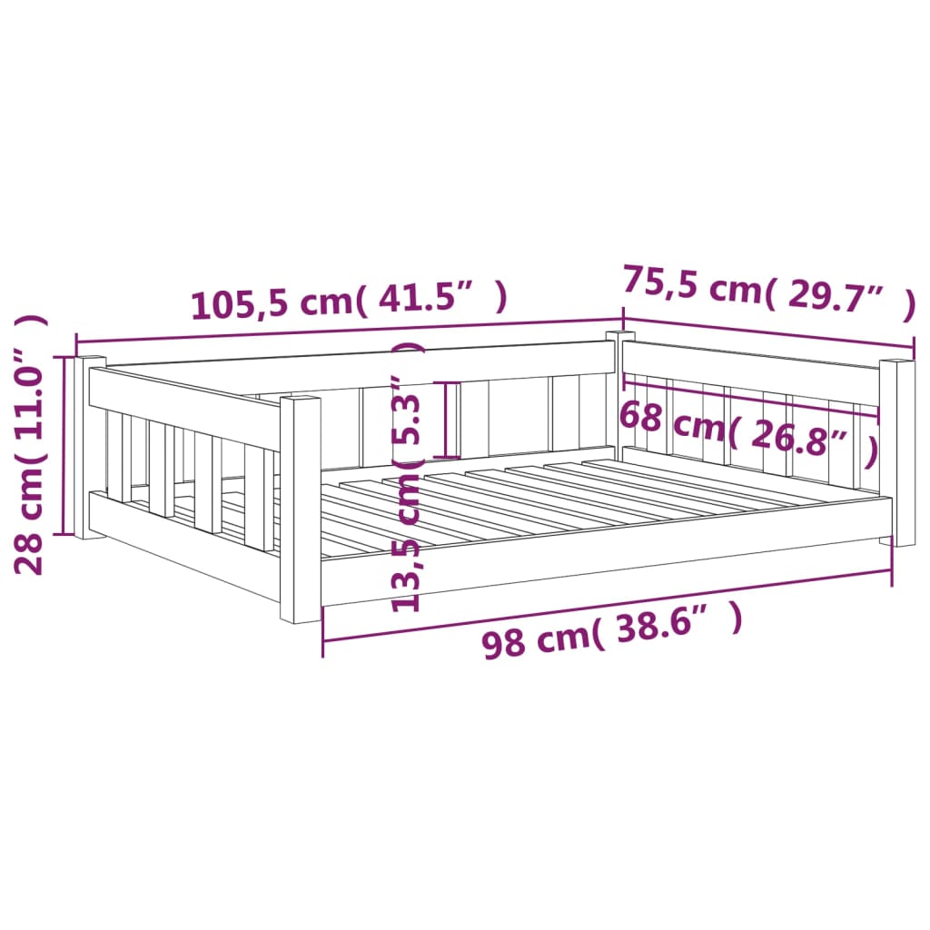 Dog bed, white, 105.5x75.5x28 cm, solid pine wood