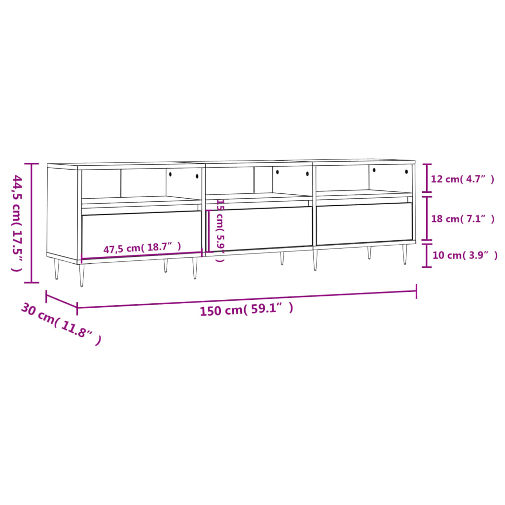 TV sideboard, extra-glossy white, 150x30x44.5 cm, processed wood