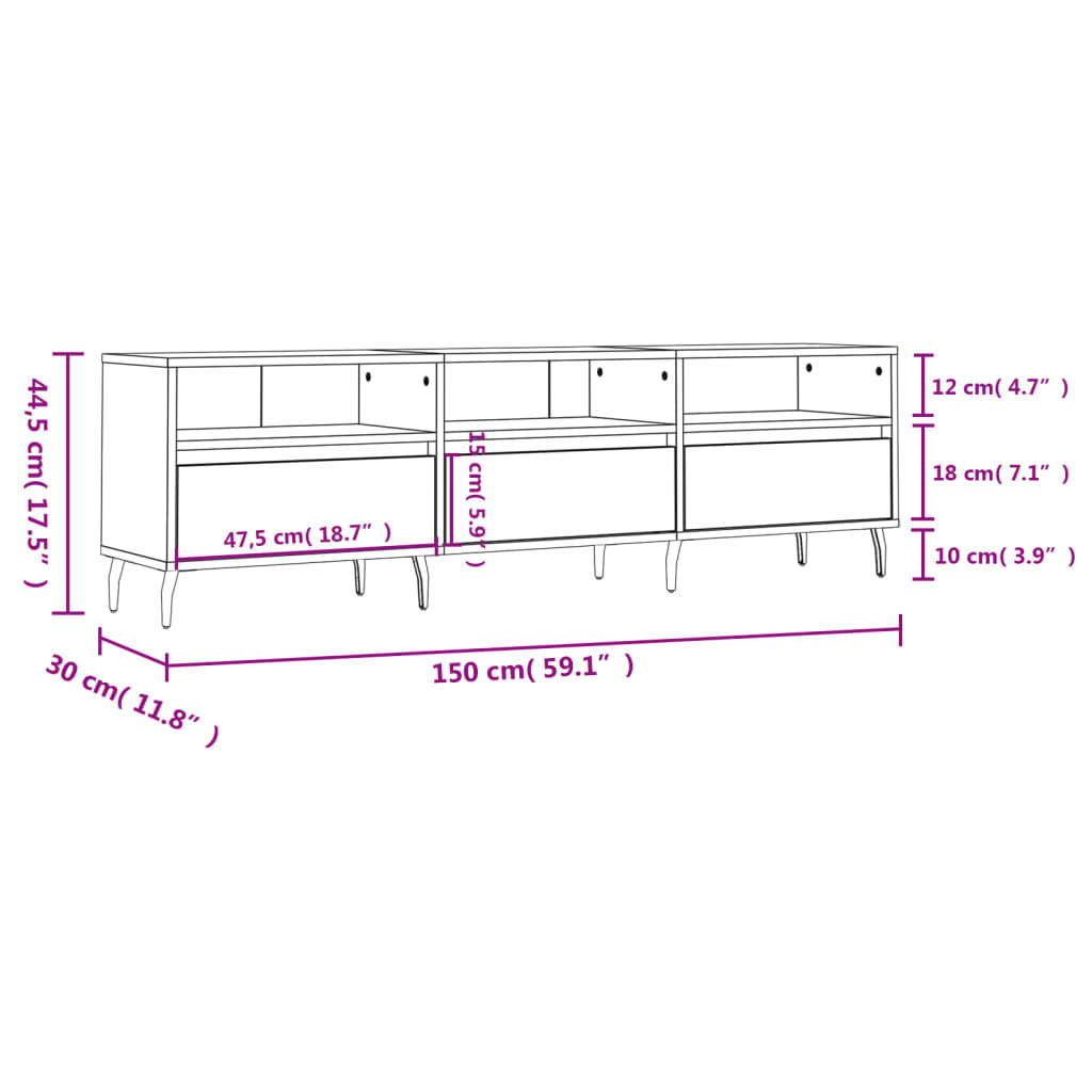 TV sideboard, extra-glossy white, 150x30x44.5 cm, processed wood
