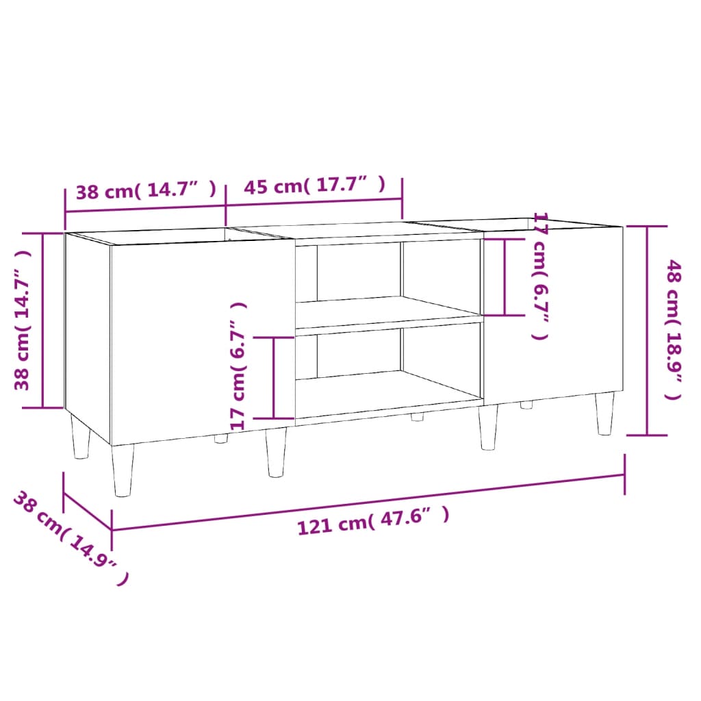 Disc cabinets glossy white 121x38x48 cm, processed wood