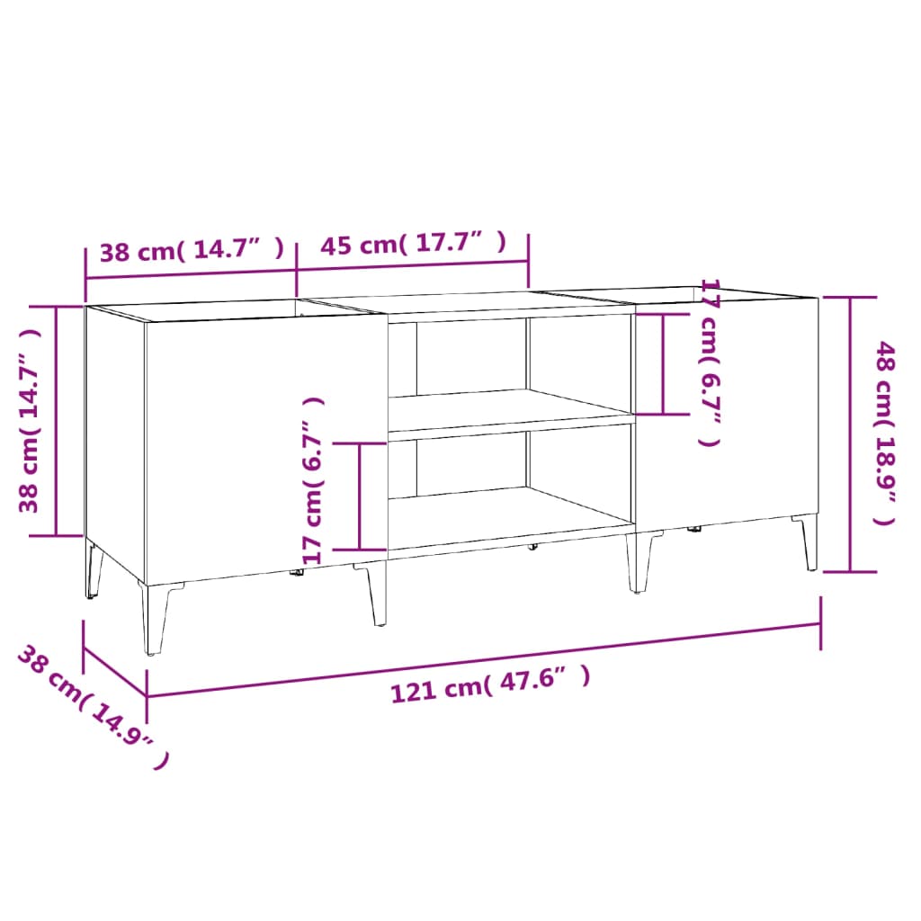 Disc cabinets glossy white 121x38x48 cm, processed wood