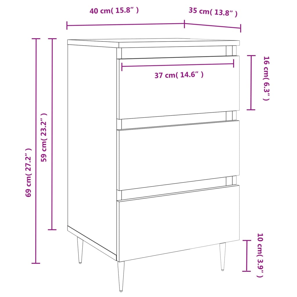 Bedside table, smoky oak, 40x35x69 cm, composite wood
