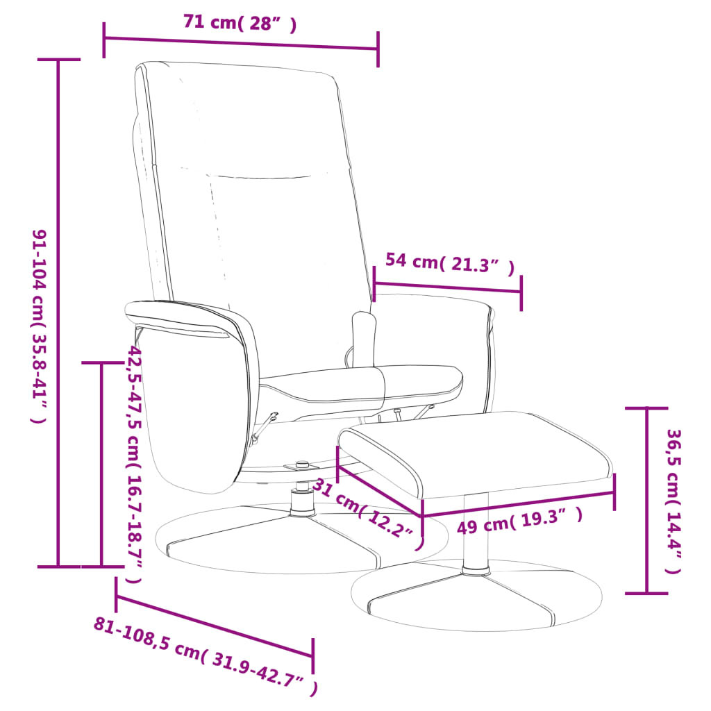 Folding massage chair with stool, gray, ecological leather