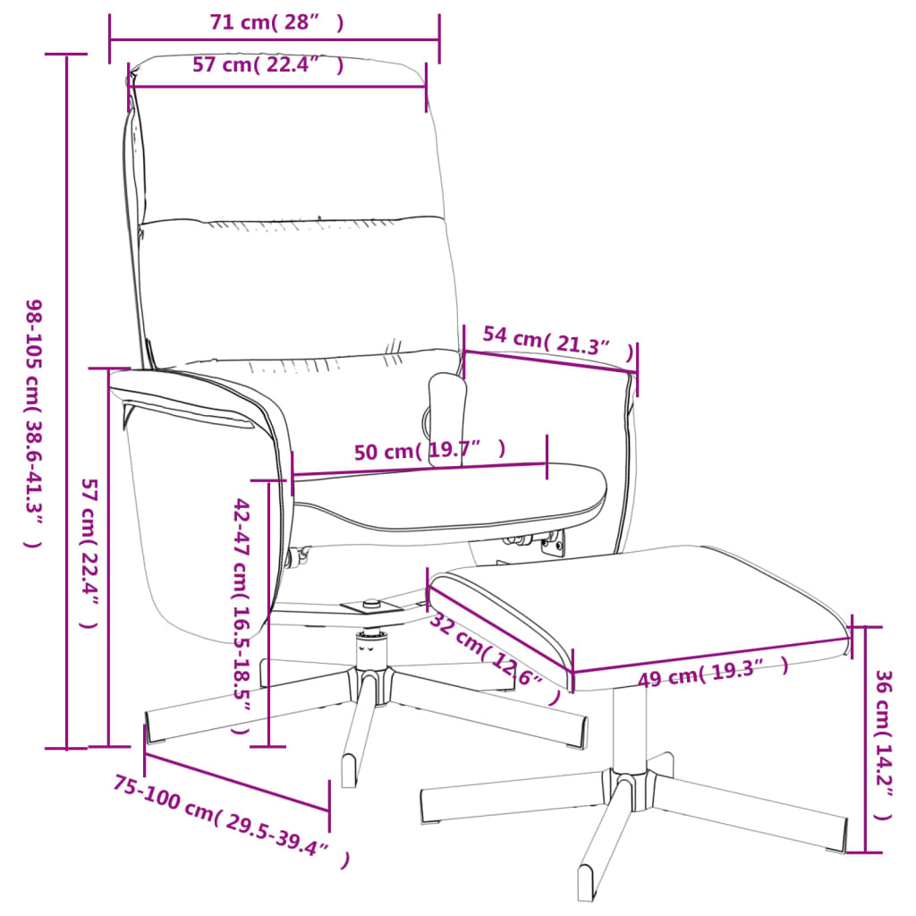 Folding massage armchair with stool, light gray, textile