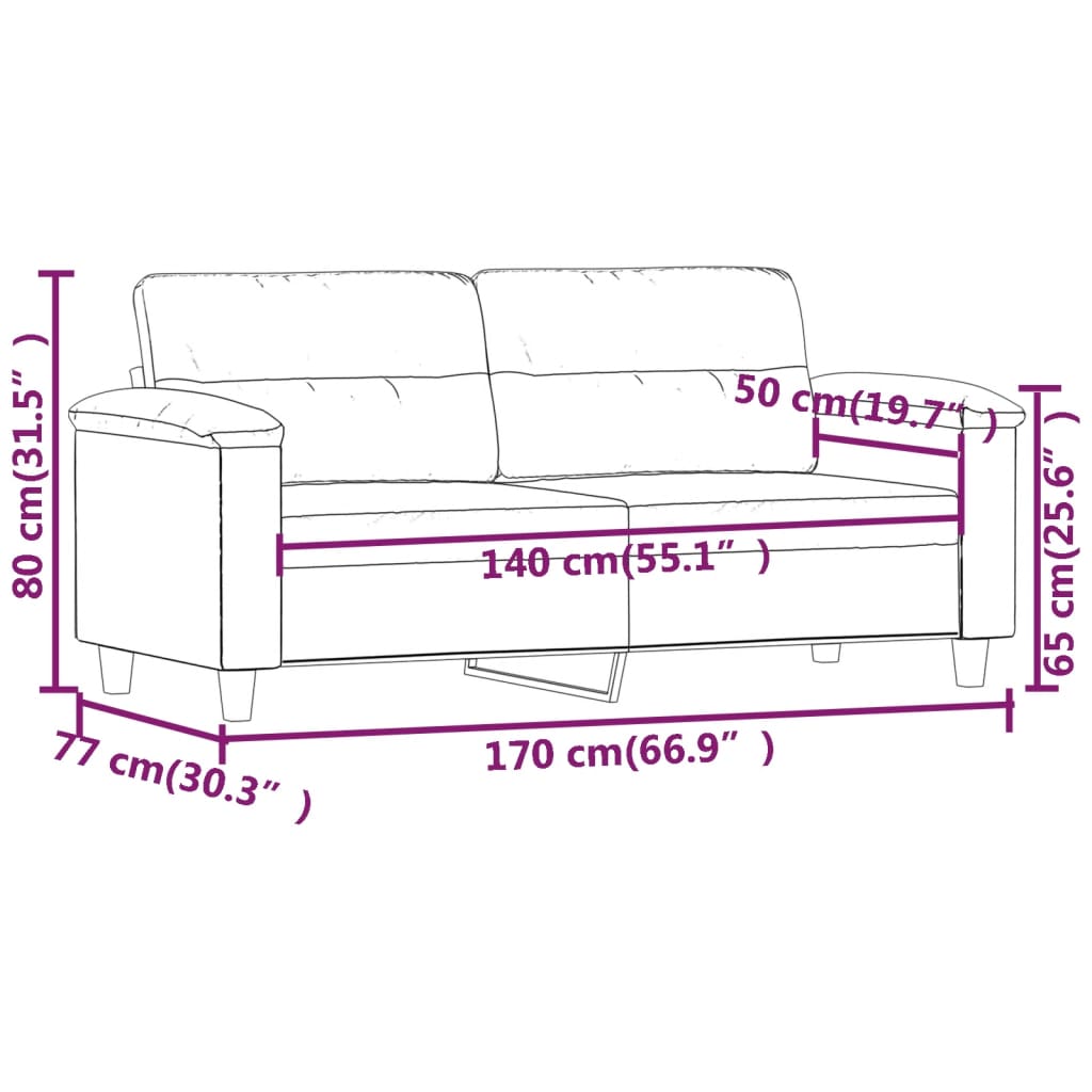 Canapea cu 2 locuri, crem, 140 cm, țesătură microfibră