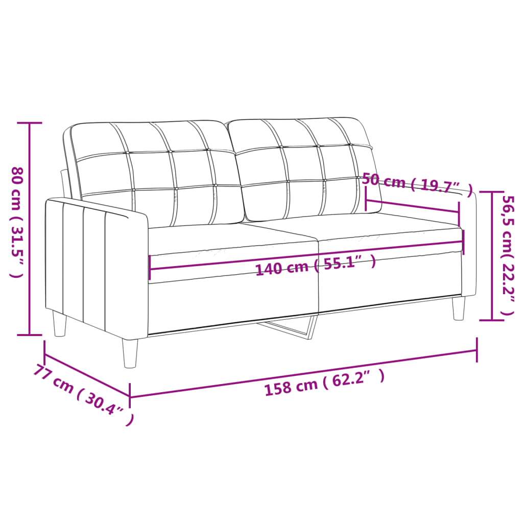 2-seater sofa, dark grey, 140 cm, fabric