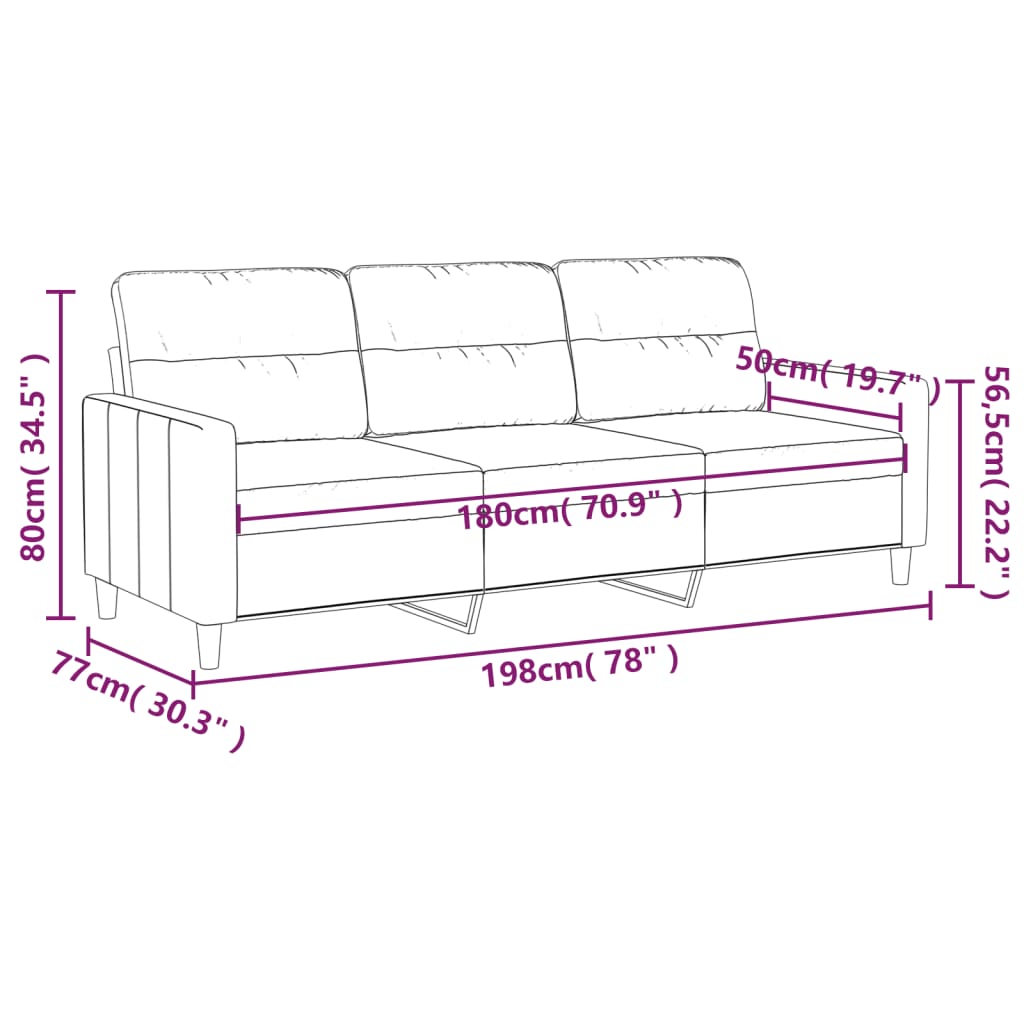 3-seater sofa, taupe, 180 cm, textile material