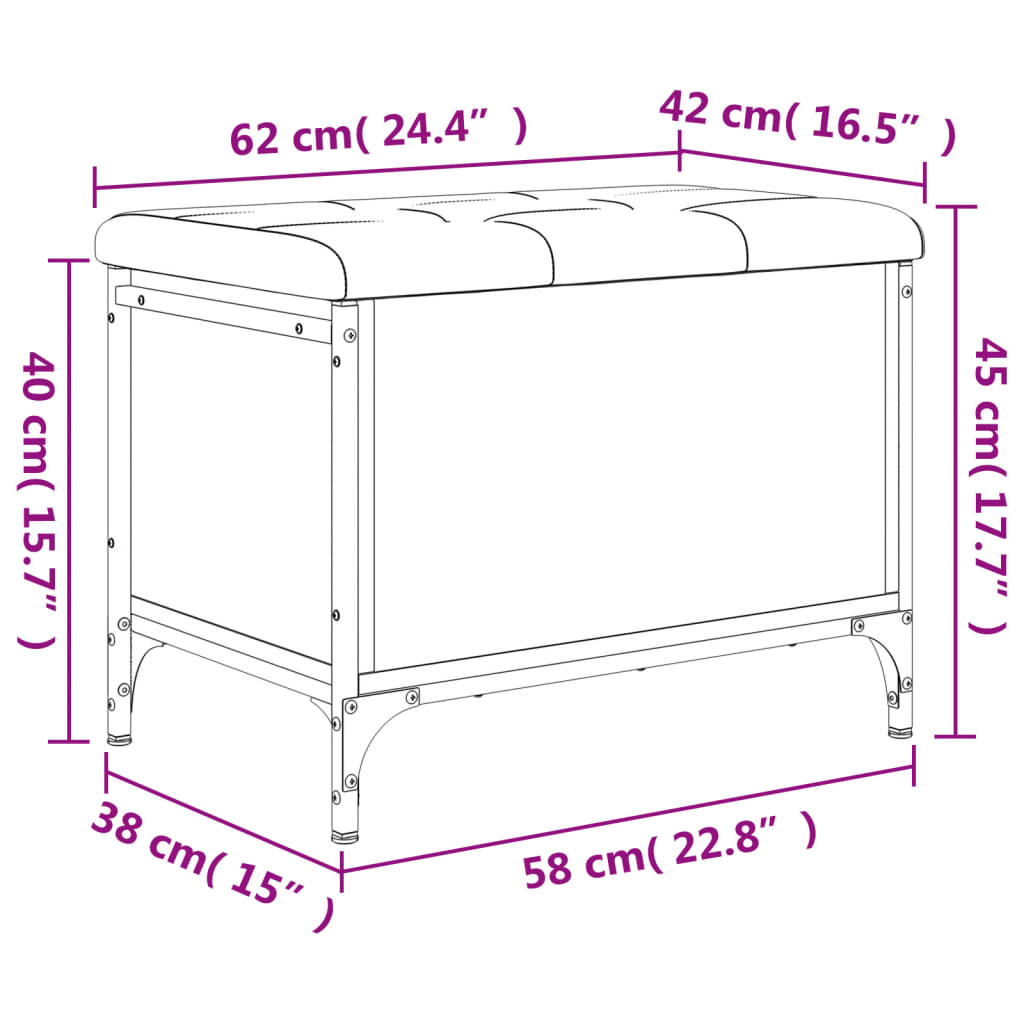 Storage bench, brown oak, 62x42x45 cm, processed wood