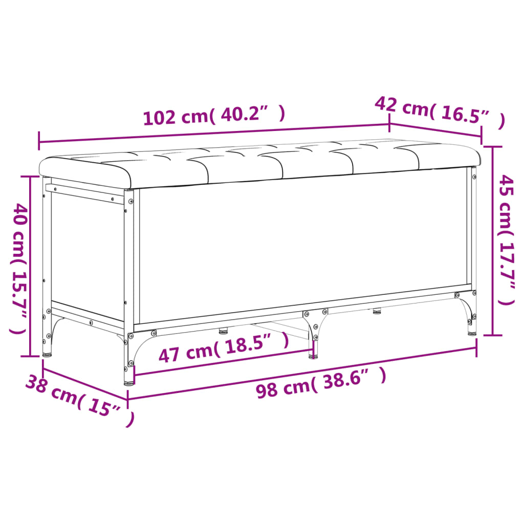Storage bench, brown oak, 102x42x45 cm, processed wood