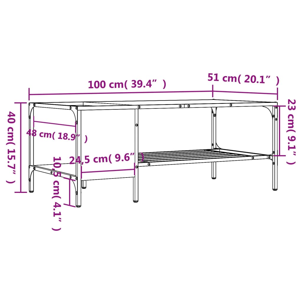 Coffee table with shelf, smoked oak, 100x51x40 cm, wood