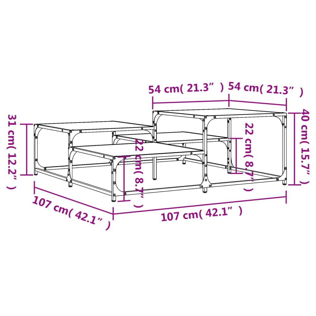 Smoked oak coffee table 107x107x40 cm made of processed wood