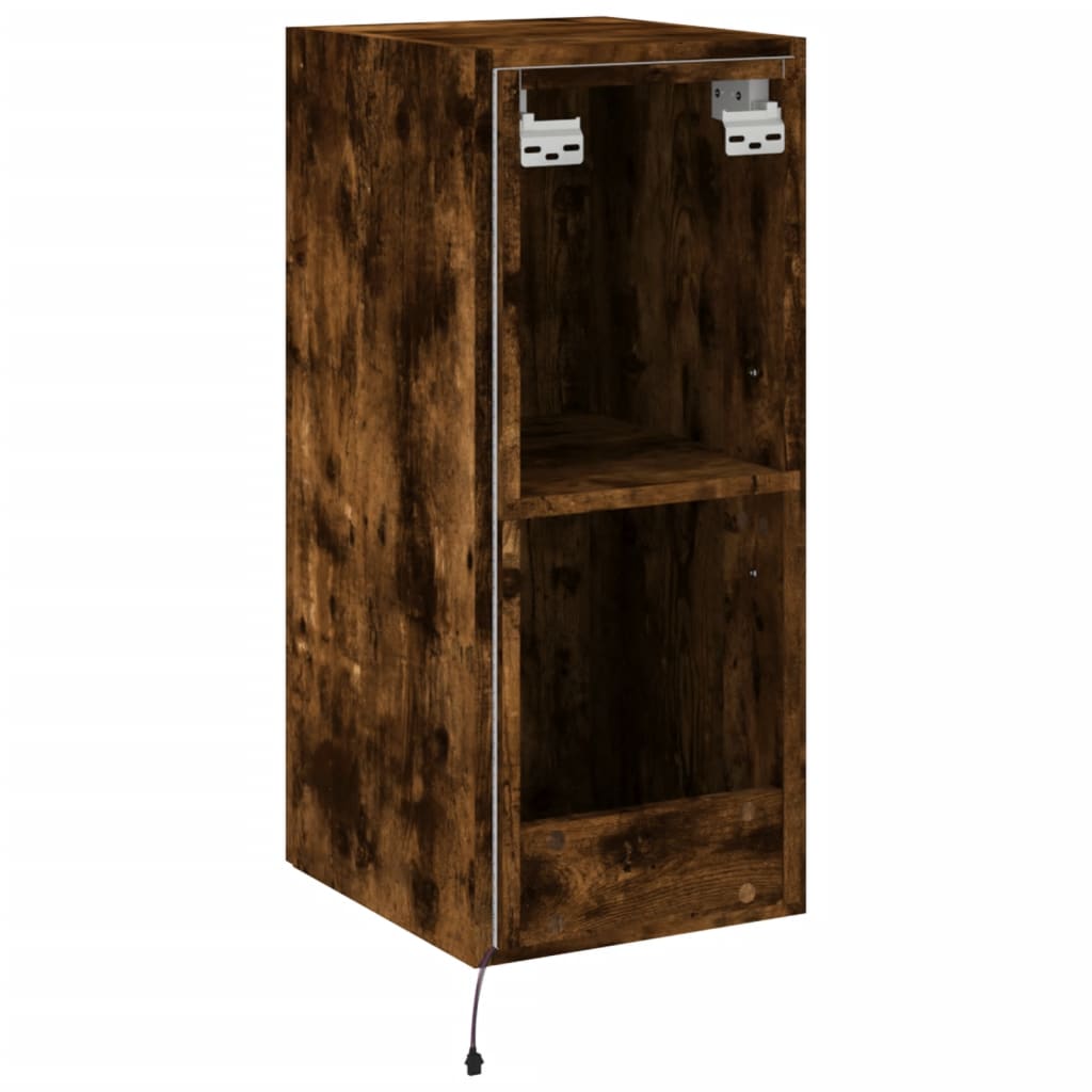 Wall-mounted TV cabinet with LED, 2 pcs. smoky oak, 30.5x35x70 cm