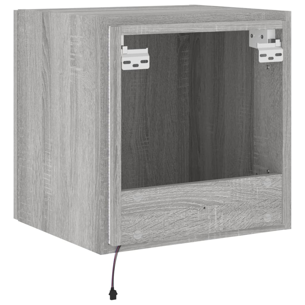 Wall-mounted TV cabinet with LED lights, sonoma gray, 40.5x35x40 cm