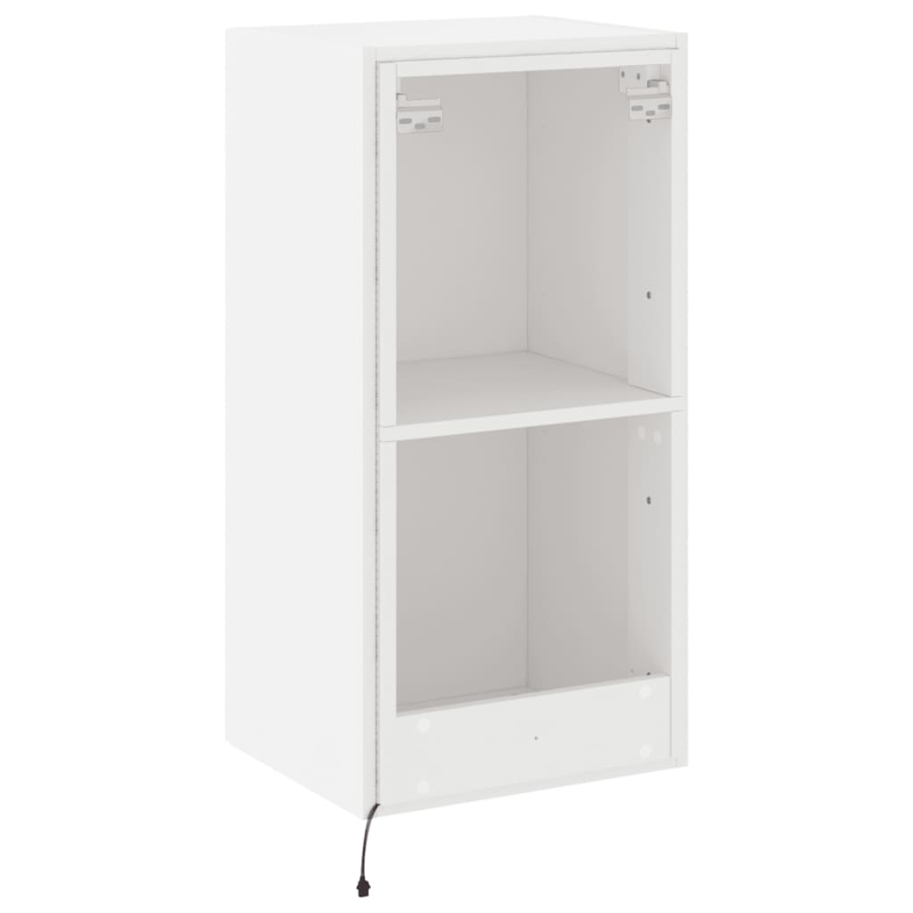 Wall-mounted TV cabinet with LED lights, white, 40.5x35x80 cm