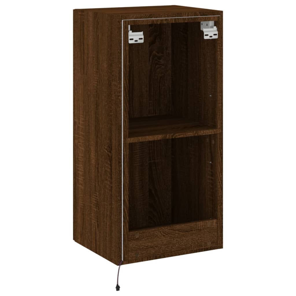 Comodă TV de perete cu lumini LED, stejar maro, 40,5x35x80 cm
