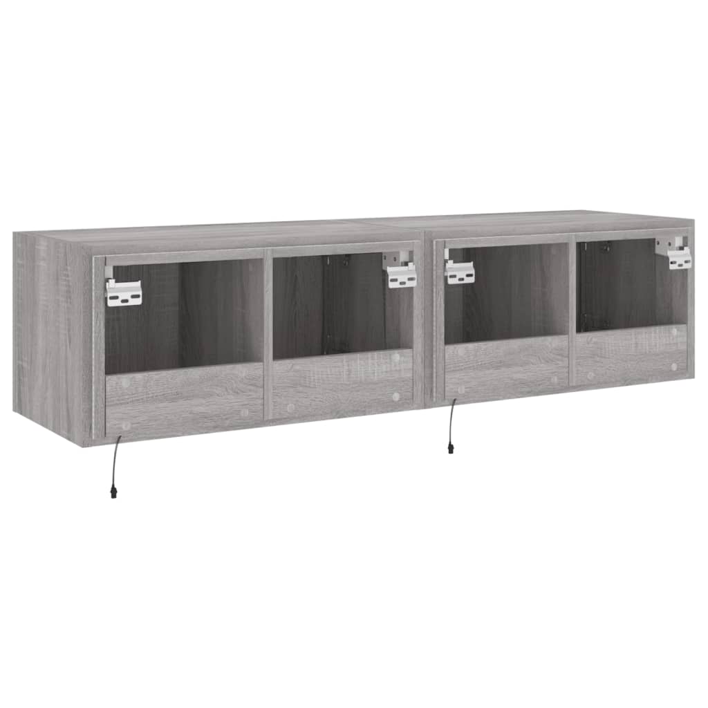 Comodă TV de perete cu LED, 2 buc, gri sonoma, 60x35x31 cm