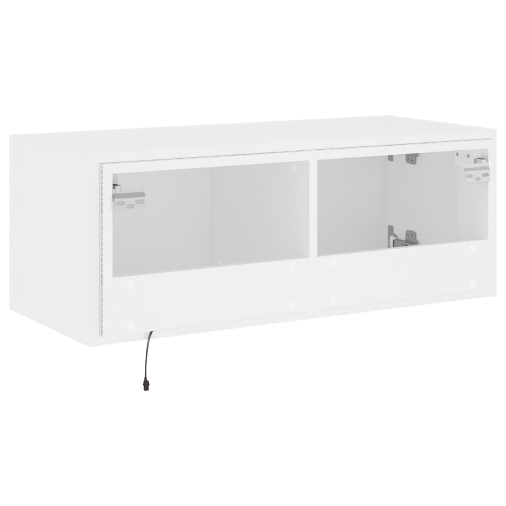 Wall-mounted TV cabinet with LED lights, white, 80x35x31 cm