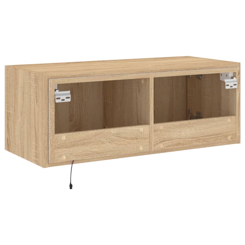 Wall-mounted TV cabinet with LED lights, sonoma oak, 80x35x31 cm
