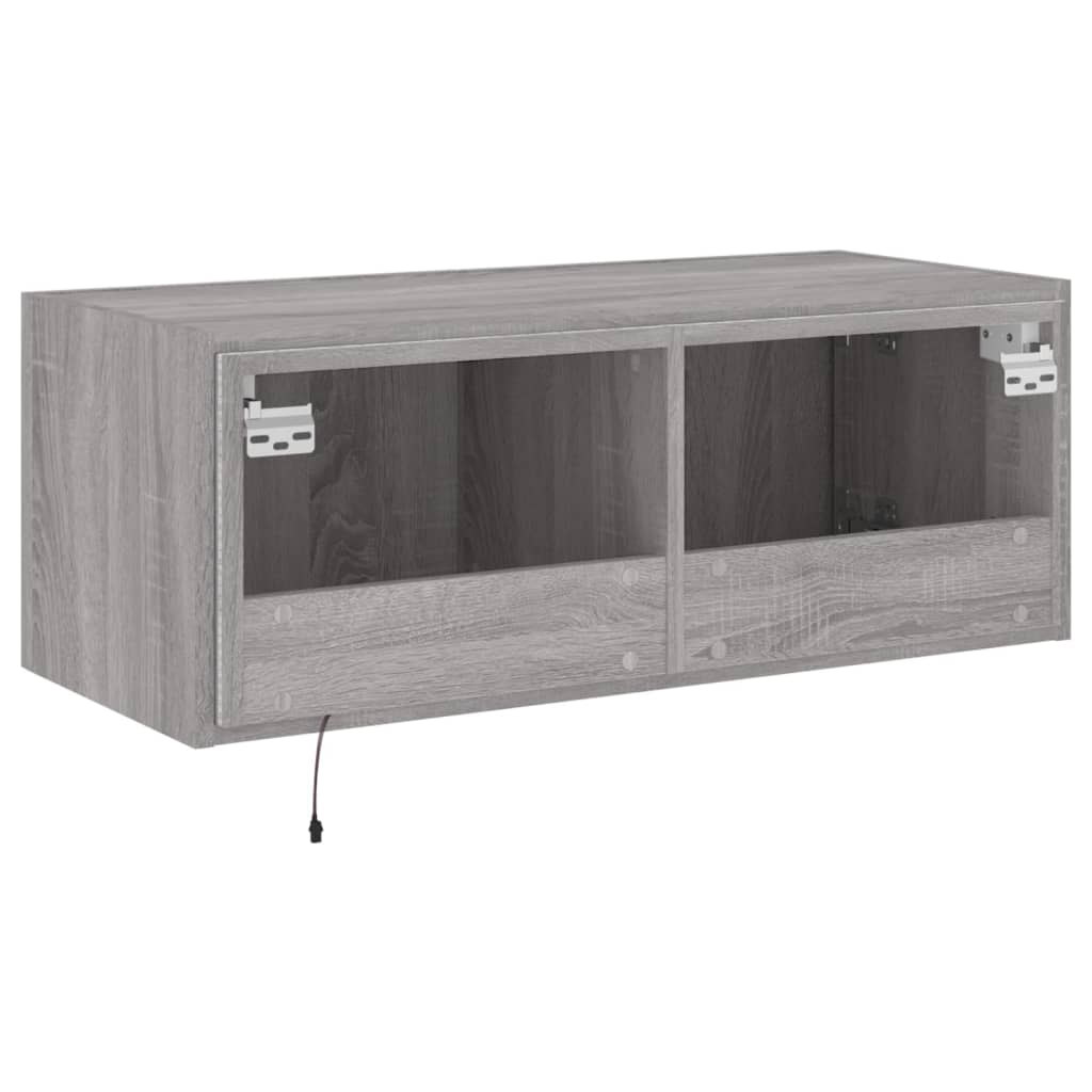 Wall-mounted TV cabinet with LED lights, sonoma gray, 80x35x31 cm