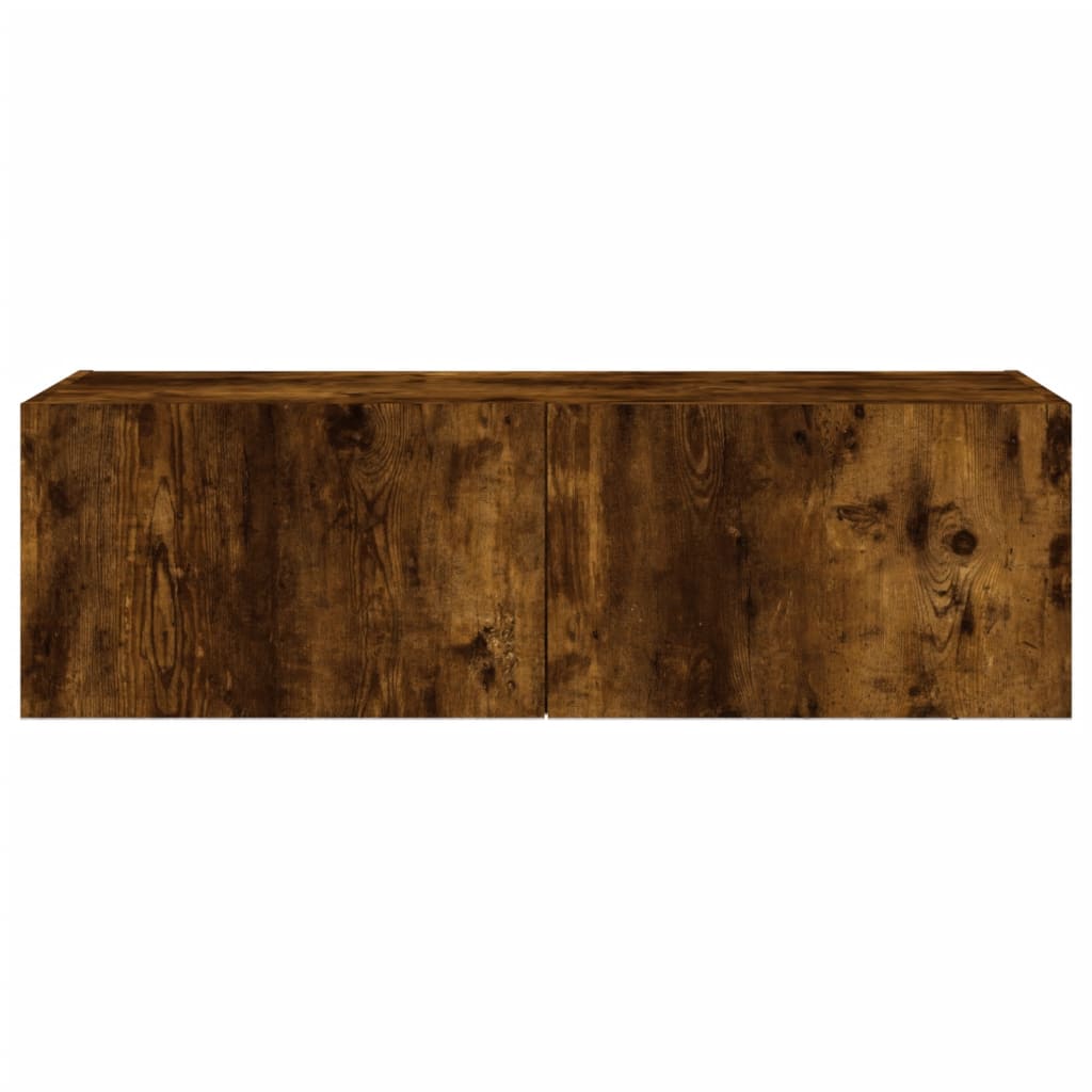 Comodă TV de perete cu lumini LED, stejar fumuriu, 100x35x31 cm