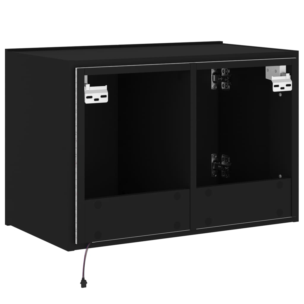 Wall-mounted TV cabinet with LED lights, black, 60x35x41 cm