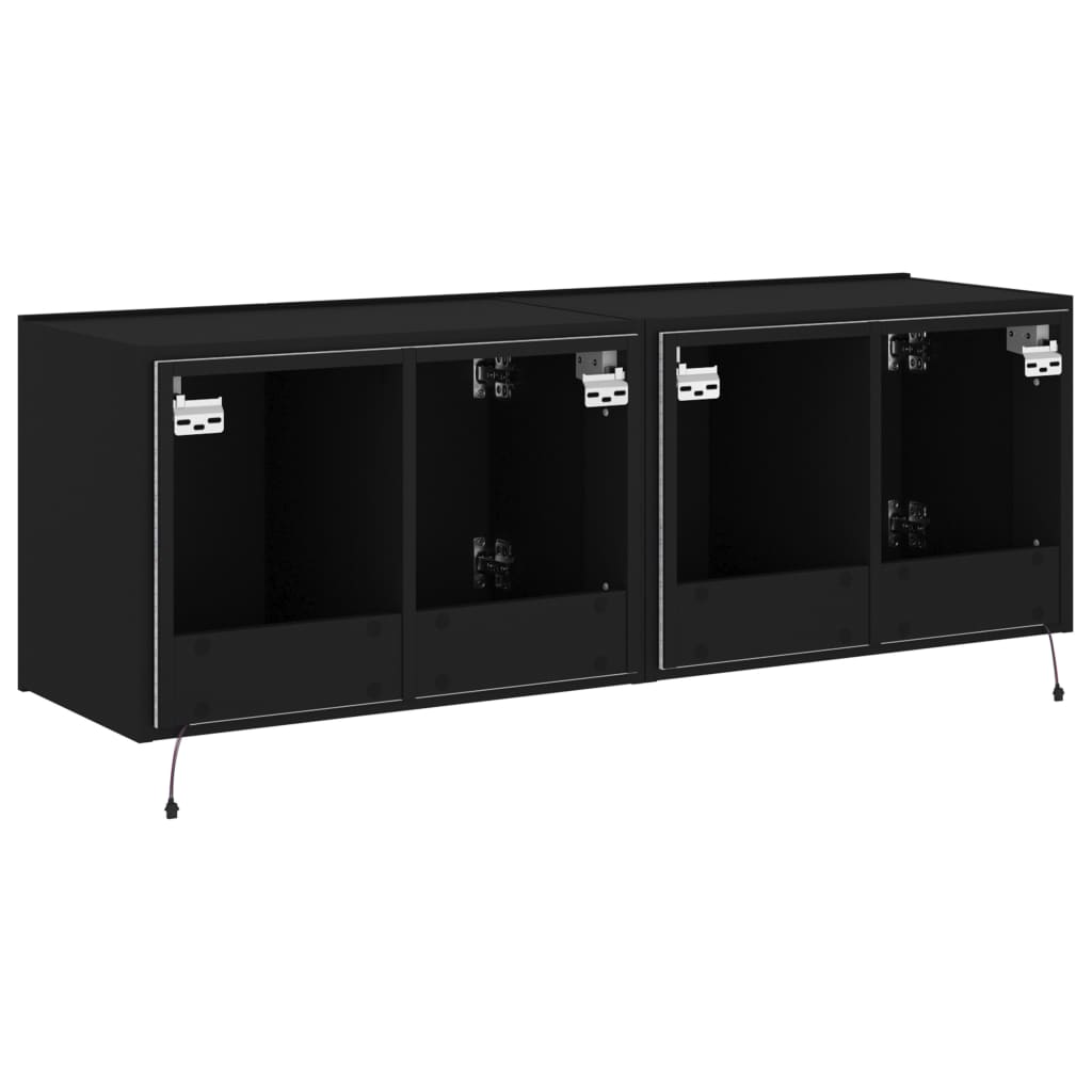 Wall-mounted TV chests with LED lights, 2 pcs., black, 60x35x41 cm