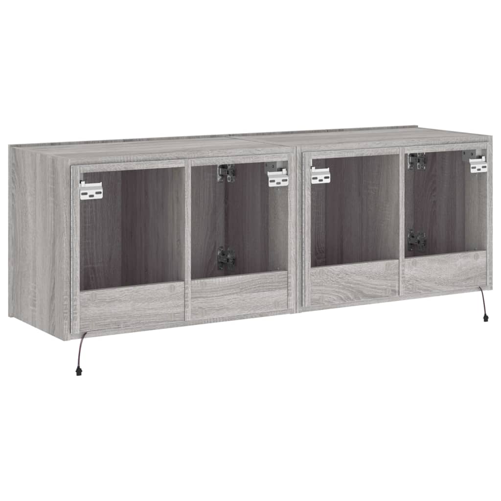 Comodă TV de perete cu LED, 2 buc, gri sonoma, 60x35x41 cm