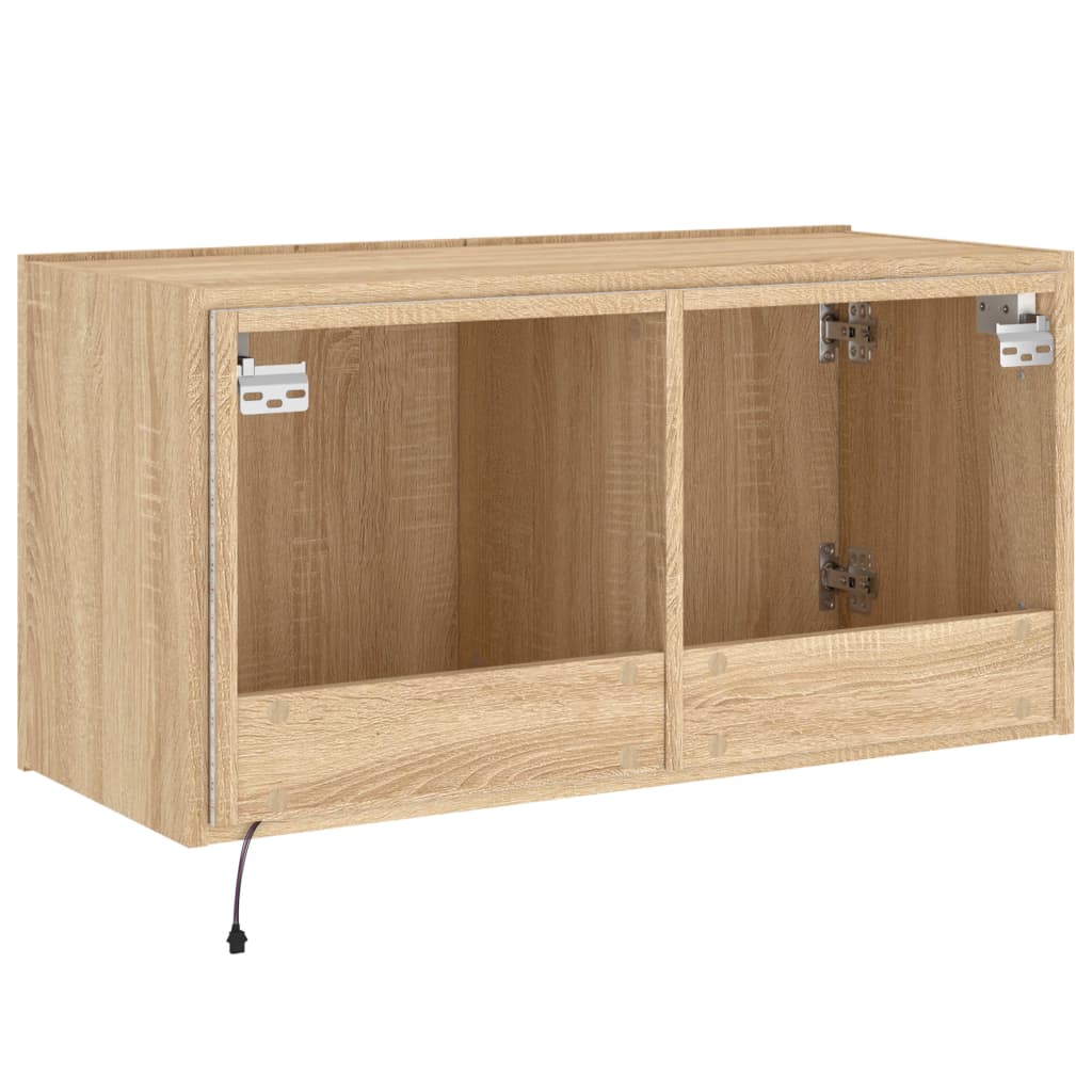 Wall-mounted TV cabinet with LED lights, sonoma oak, 80x35x41 cm