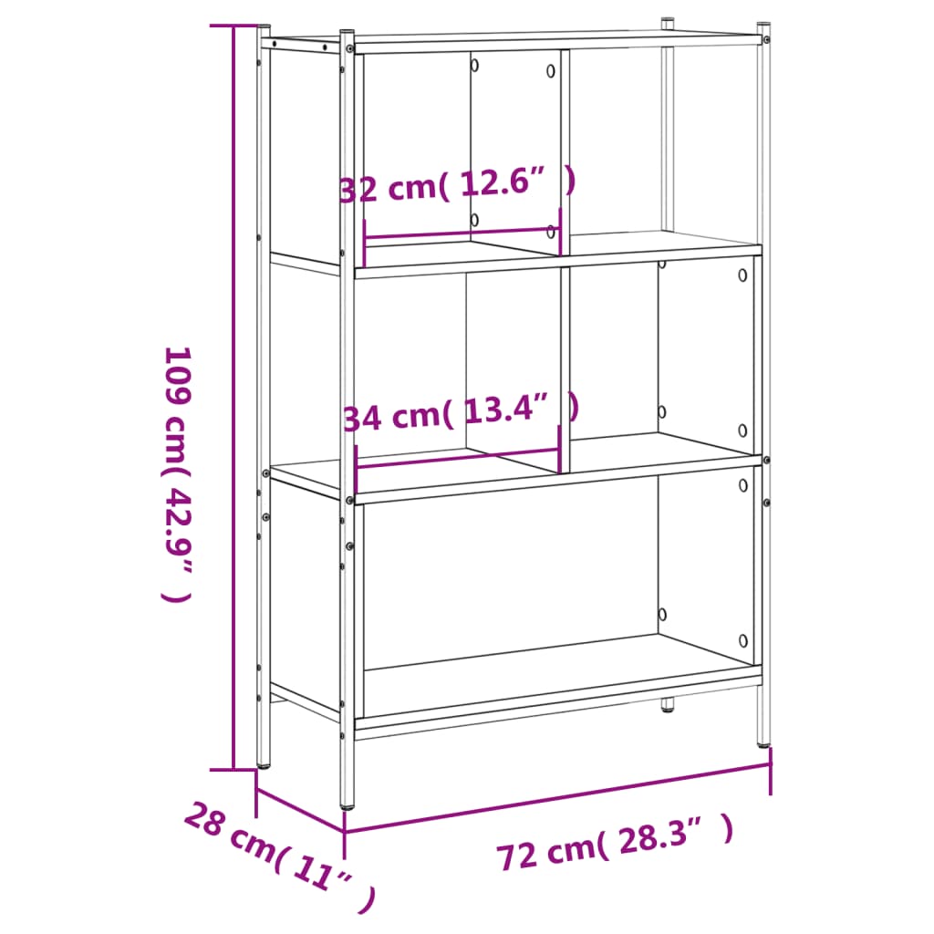 Bibliotecă, stejar fumuriu, 72x28x109 cm, lemn prelucrat