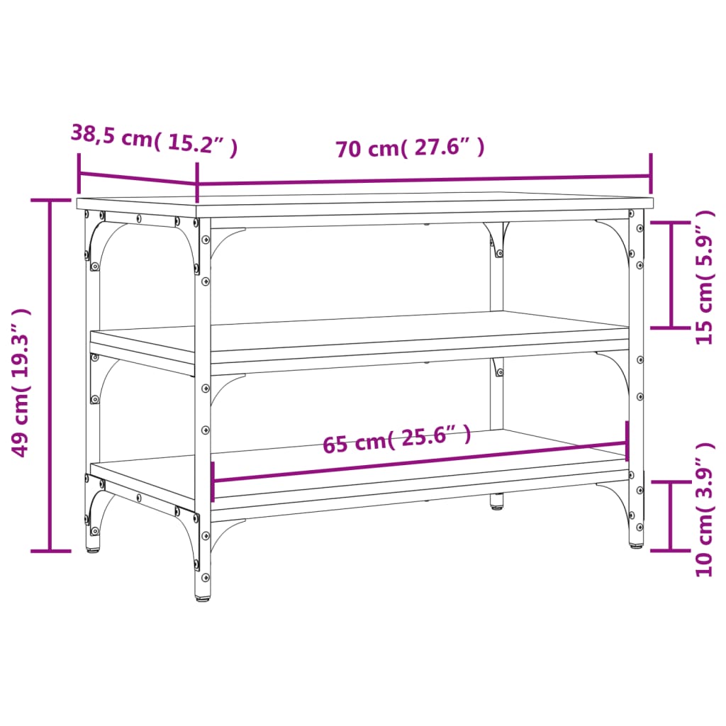 Shoe bench, sonoma grey, 70x38.5x49 cm, processed wood