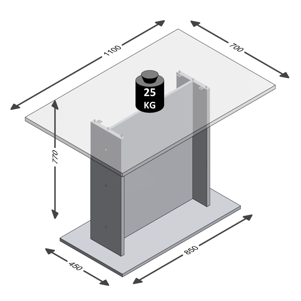 FMD Masă de bucătărie, gri beton, 110 cm