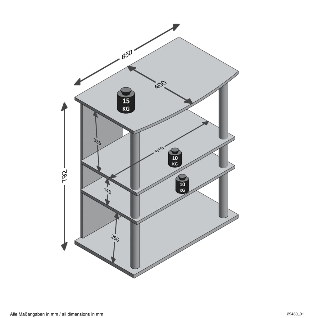 FMD Raft TV / Hi-Fi cu 3 compartimente, 65x40x79,2cm, stejar