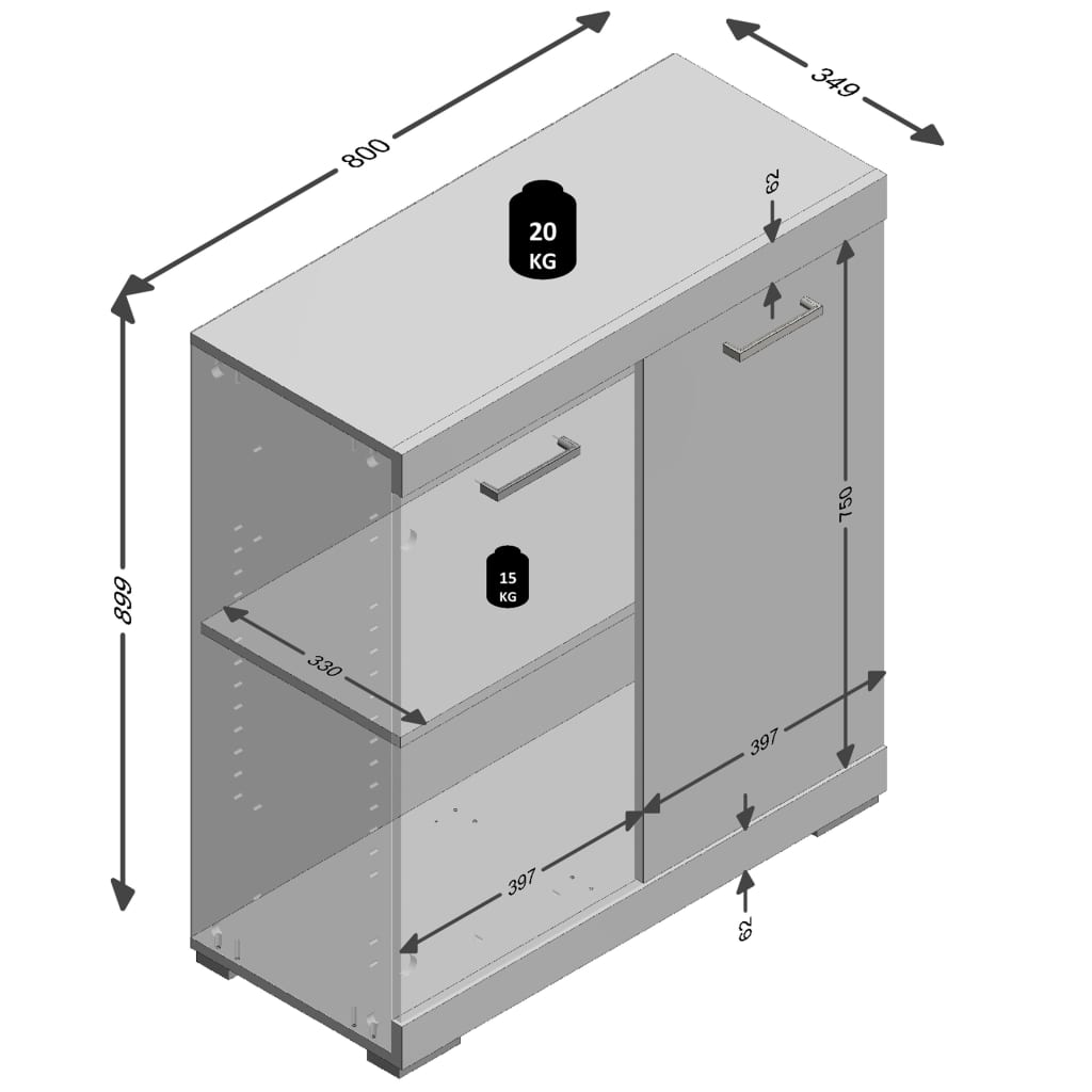 FMD Dulap cu 2 uși, stejar, 80 x 34,9 x 89,9 cm