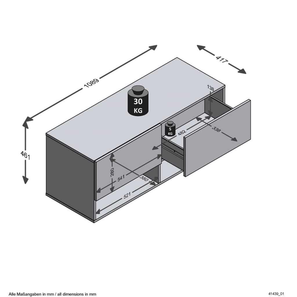 FMD Bancă de depozitare cu 2 sertare alb & stejar 108,9x41,7x46,1 cm
